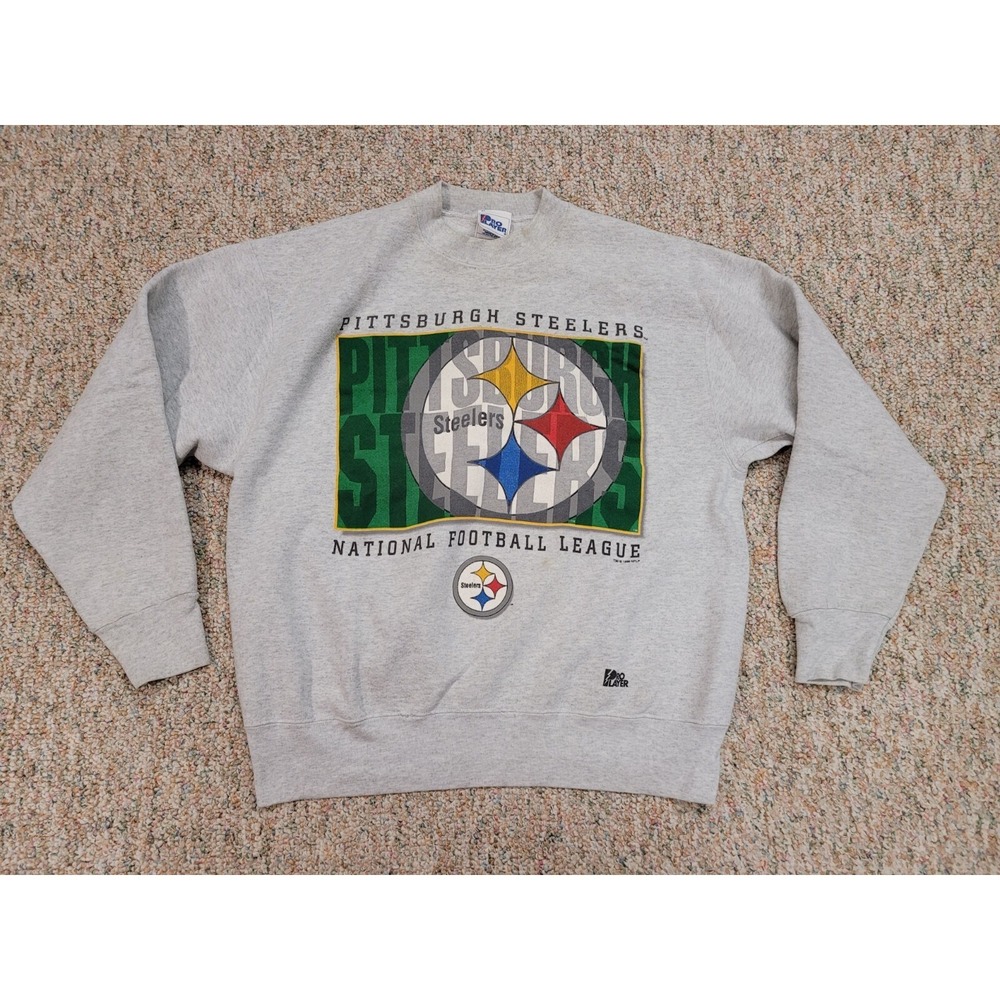 Pittsburgh Steelers Sweatshirt Mens Large Grey Pro Player Football NFL Crew Neck